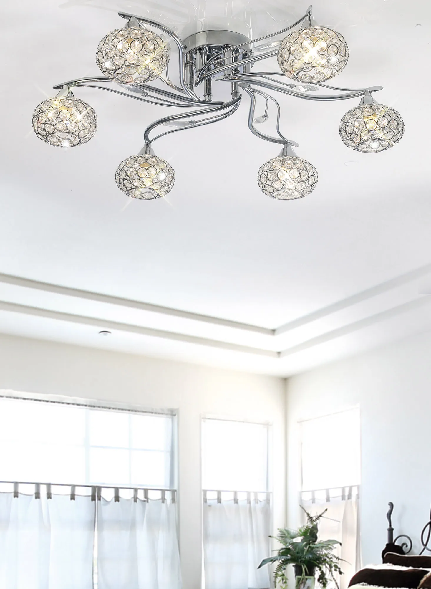 Leimo Polished Chrome Crystal Ceiling Lights Diyas Flush Crystal Fittings